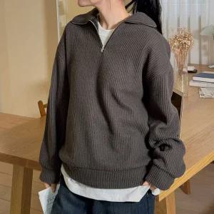반집업 카라 골지 니트 티셔츠 긴팔 루즈핏 여성 빅사이즈