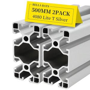 2피스 4080 T 슬롯 알루미늄 압출 프로파일 500mm 50cm(19.75인치) 유럽 표준 양극 산화 선형 레일 가이드 프레임 DIY 작업대 가구 피트니스 장비 기계 선반 실버 BELLA BAYS