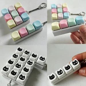 미니 led 고양이 키보드 딸깍이 키캡 키링 피젯 토이 스트레스 해소 손 장난감 백참 열쇠고리 4구 9구