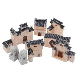 DECHOUS 10PCS 미니어처 마을 주택: 중국 돌사자상이 있는 수지 요정 정원 주택 - DIY 분재 테라리움을 위한 마이크로 조경 오두막 장식 키트