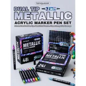 마카펜 랑구오 122448색 듀얼 팁 메탈릭 아크릴 마커 펜 세트 학생 그래비티 핸드 드로잉 페인트 문구 M750
