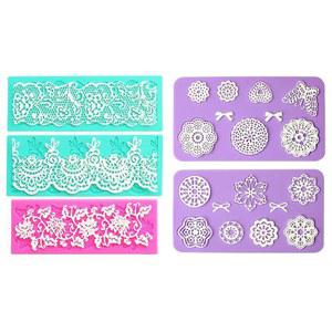 엠보싱 레이스 퐁당 몰드 멀티 서클 플라워 매트 웨딩 케이크 장식 도구 라탄 모양 컵케이크 실리콘 세트 5개