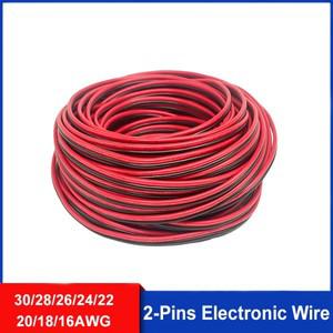2핀 전선 30awg 28awg 26/24/22/20/18awg 16awg PVC 80 ° C 300V 빨간색 검정색 연선 주석 도금 순수 구리