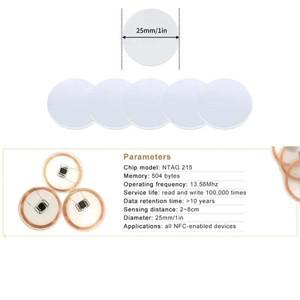 호환 NFC Ntag215 13.56MHz 코인 본딩 카드 배지 ISO/EC14443A 25mm 방수 PVC 전자 태그