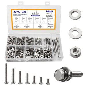 240피스 1/4-20 육각 헤드 나사 볼트 및 너트 세트, 0.6cm(1/4-20인치) x 1.6cm(5/8인치) 1.9cm(3/4인치) 2.5cm(1인치) 3.2cm(1-1/4인치) 3.8cm(1-1/2인치) 5.1cm(2인치) 모음 키트, 플랫 와셔 포함, 잠금 포함 S304