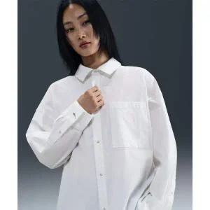 [나이키]IH3990-100 스포츠웨어 칠 포플린 루즈 긴소매 버튼업 탑 W - 화이트 핑크 폼 658450