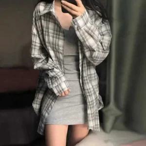 셔츠 여름 긴팔 아우터 차단 체크 자외선 아우터 오버핏