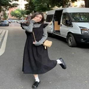 롱원피스 목폴라 프릴 휴양지 서스펜더 그레이 세트 뷔스티에