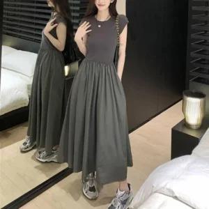 민소매 플레어 휴양지 롱원피스 셔츠 온나핏