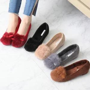 리본 리얼토끼털 웨지힐 키높이 속굽플랫슈즈