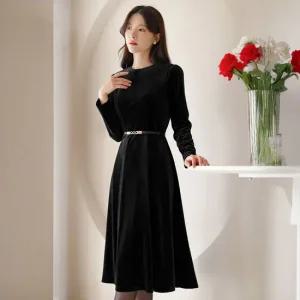 [시크라인] 타사벨포 라운드넥 벨벳 원피스