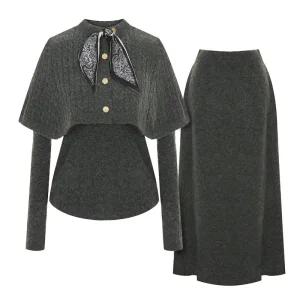 [롯데백화점]티뷰 케이프 스카프 니트 스커트 세트_V5D-VSE022