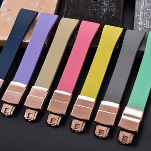 CTS FKM 시계 스트랩 16 18 19 20 21 22mm 퀵 릴리스 컷 더블 폴딩 로즈 골드 버클 고무 밴드