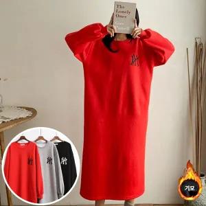 NY 기모 원피스 긴팔 BOX 여성 오버핏 티셔츠 (3컬러) 박시핏 빅사이즈