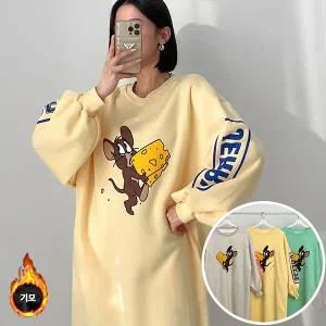 블치즈 기모 원피스 긴팔 BOX 여성 오버핏 티셔츠 (3컬러) 박시핏 빅사이즈