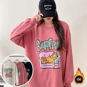 가필드 기모 원피스 긴팔 BOX 여성 오버핏 티셔츠 (3컬러) 박시핏 빅사이즈