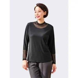 [하프클럽/]템테이션 메쉬 배색 블라우스 N243BL71