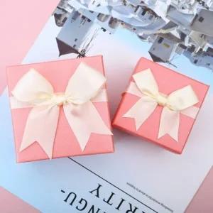 (사이즈 6.2cmX6.2cmX3.7cm(b))주얼리 케이스 리본상자핑크+아이보리