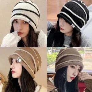 롤업 패션 스타일 라인 포인트 데일리 여성 니트 비니 비니 귀도리 숏 롱 대두 큰 모자 골지 겨울 항암모자