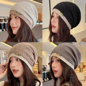예쁜 레이어드 라벨 포인트 데일리 패션 여성 니트 비니 비니 귀도리 숏 롱 대두 큰 모자 골지 겨울 항암모
