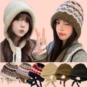 당일 도톰 니트 스트랩 끈 비니 모자 가을 겨울 모자 여성 겨울 모자 니트 스트랩 가을 비니