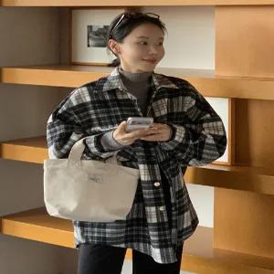 도톰 체커 융기모 포켓 루즈핏 셔츠 자켓 (2color)