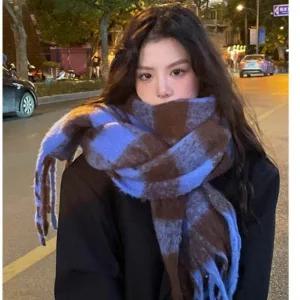 커플 체크 선물 따뜻한 겨울 방한 머플러 태슬 목도리 패션 크리스마스