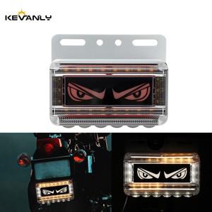1개 바이크 오토바이 LED 번호판 장식등 사각형 눈 모양 후미등 흐르는 점멸 신호등 브래킷 포함