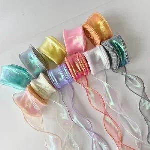 로라제이 청첩장 쉬폰 오간디 오로라 오간자 검은 검정 크리스마스 선물 포장 망사 리본