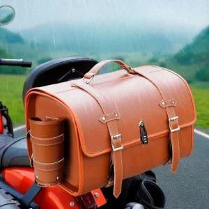 오토바이 트렁크 대형 가죽 스쿠터 탑박스 빈티지 박스+베이스 라이트브라운 테일백