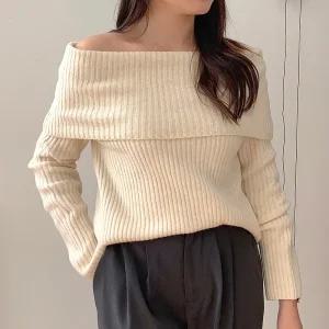 국산 여성 골지 오프숄더 니트 티셔츠 21DS-WKN-5057-오트밀