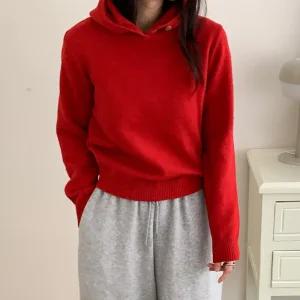 국산 여성 데일리 베이직 후드 무지 니트티 21DS-WKN-5061-레드