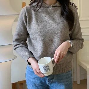 국산 여성 데일리 베이직 후드 무지 니트티 21DS-WKN-5061-그레이