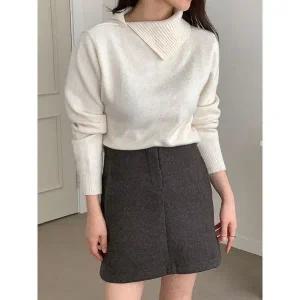 [하프클럽/샵앤]국산 여성 슬릿 트임카라 베이직 니트 티셔츠 21DS-WKN-5059-오