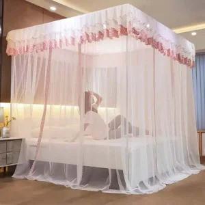 체크 커튼형 침대모기장 150x200cm 핑크 캐노피모기장 케노피모기장 공주모기장