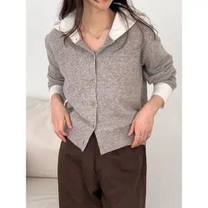 [하프클럽/샵앤]국산 여성 배색 후드 단추오픈 가디건 21DS-WCD-5072-베이지