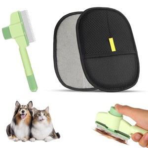 고양이와 개를 위한 벼룩 빗과 애완동물 털 제거 장갑, 길고 짧은 스테인리스 스틸 이빨을 사용한 빗, 탈포 및 의류/코치/가구/카펫/카시트용 브러시