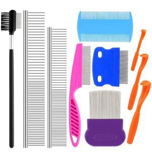 반려견용 진드기 벼룩 빗 10팩, 찢어짐 얼룩 제거 빗, 반려견 그루밍 엉킴과 매듭 제거용 고양이 작은 반려견, 및 기타 반려동물용 도구
