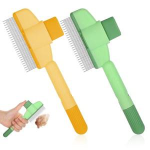 개와 고양이를 위한 LXUEJIE 벼룩 빗, 릴리스 버튼, 2PCS 컴포트 세이프티 펫 제모 빗 및 짧고 긴 스테인리스 스틸 금속 이빨을 가진