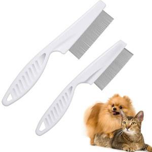 개와 고양이를 위한 PEOVLVN 벼룩 빗 2개, 스테인리스 스틸 애완동물 그루밍 미세 이빨 개 털 제거 도구 (2 사이즈)