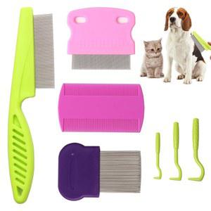개를 위한 진드기 벼룩 빗 7pcs 실내 고양이용 금속 브러시 두꺼운 머리카락을 이 애완동물 눈물 얼룩 미세한 이빨 큰 개와 작은