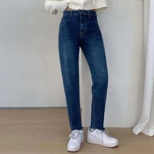 [하프클럽/]여성 캐주얼룩 워싱 데님 슬림 일자핏 팬츠