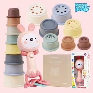 해피플레이 유아 소근육 발달 장난감 감각놀이 2종 세트 (스태킹 블록+흔들어 멜로디봉)