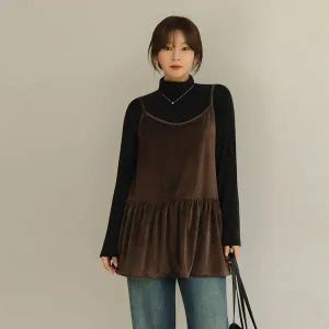 [하프클럽/]토건 벨벳 주름 뷔스티에 티