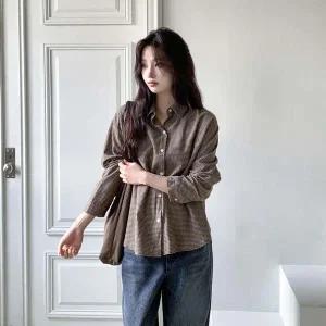 [하프클럽/]여성 데일리 캐주얼 잔잔 체크 패턴 셔츠 남방