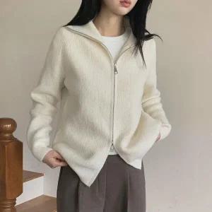 [하프클럽/]여성 폴라 카라 2in1 넥라인 연출 집업 가디건