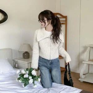 [하프클럽/]여성 터틀넥 울터치 니트 뜨개질 집업 가디건