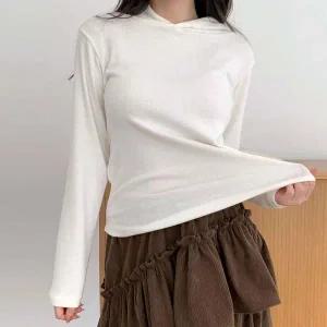 [하프클럽/]여성 기모 기본 베이직 후드 슬림핏 티셔츠