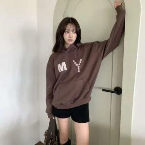 [하프클럽/]여성 앞포켓 빅사이즈 필기체 후디 격자 티셔츠