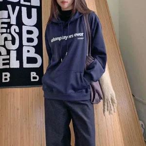 [하프클럽/]여성 필기체 영어 후디 박시핏 캐주얼룩 티셔츠